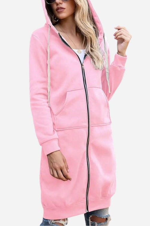 Sudadera Larga Sobre Medida con Cremallera y Capucha