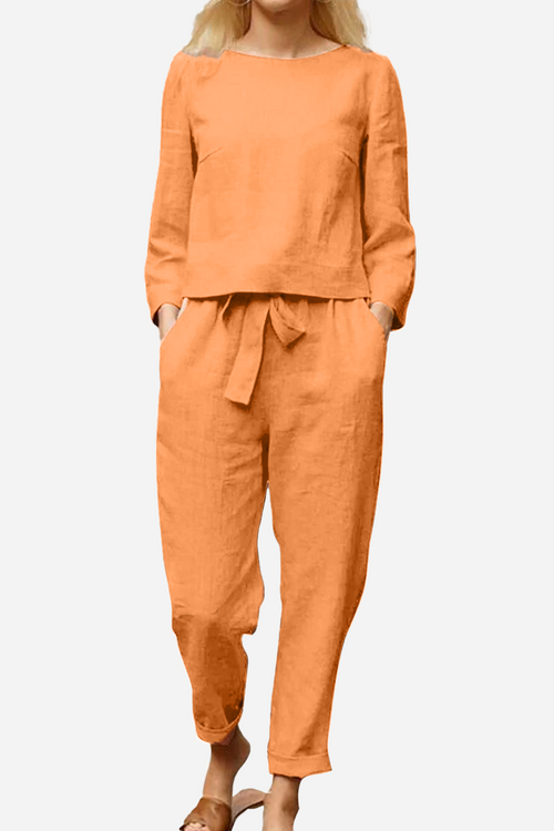 Conjunto de dos Piezas de Lino Monocromo Retro