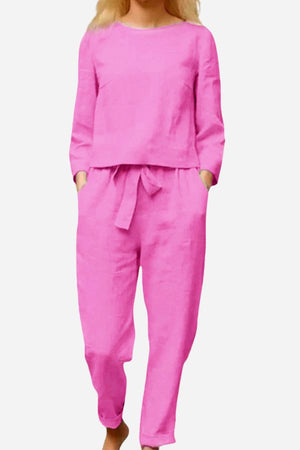 100% Conjunto de 2 Piezas Monocromo de Algodón y Lino