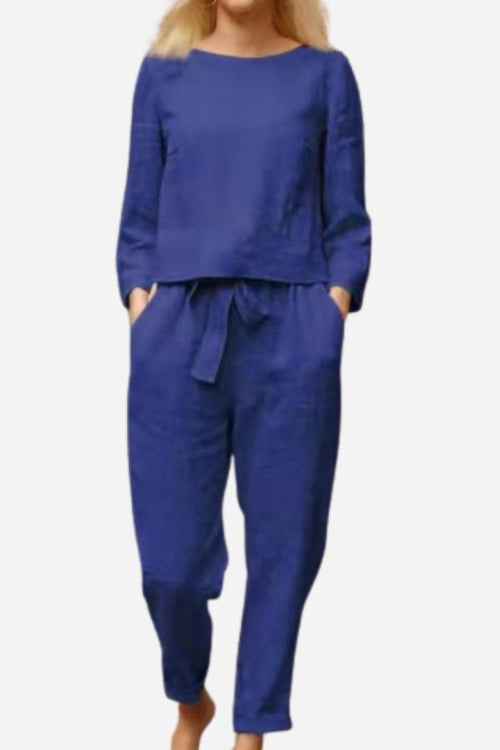 Conjunto de dos Piezas de Lino Monocromo Retro