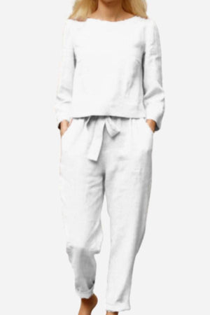 Conjunto de dos Piezas de Lino Monocromo Retro