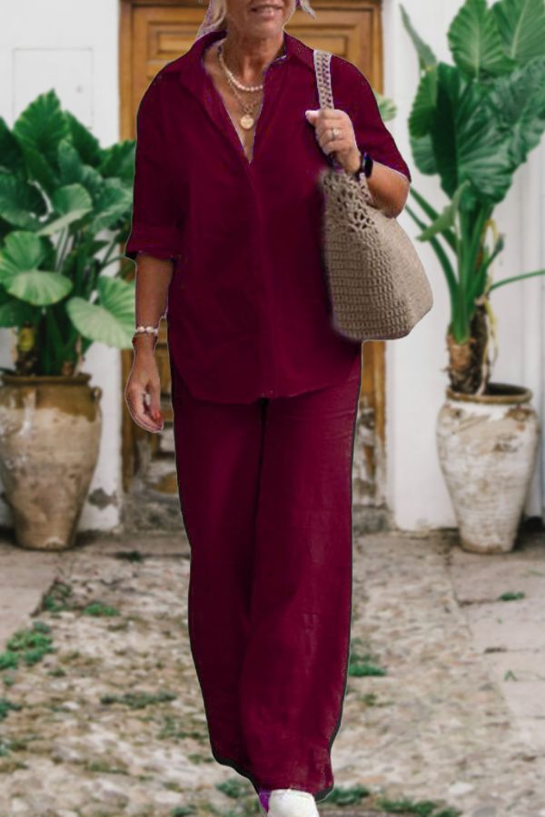 Conjunto de dos Piezas Relajado de Camisa y Pantalón