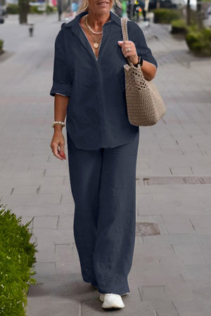 Conjunto de dos Piezas Relajado de Camisa y Pantalón