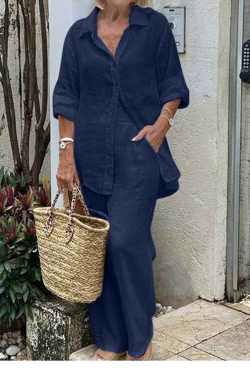 Conjunto de dos Piezas Relajado de Camisa y Pantalón