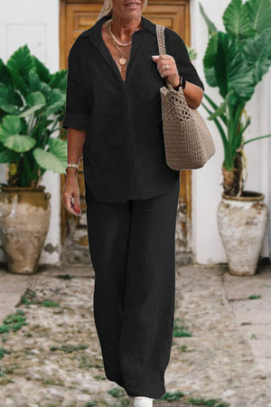 Conjunto de dos Piezas Relajado de Camisa y Pantalón