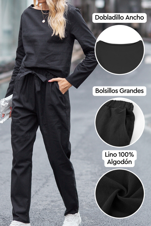100% Conjunto de 2 Piezas Monocromo de Algodón y Lino