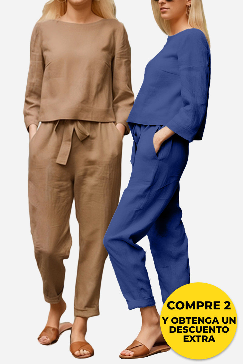 100% Conjunto de 2 Piezas Monocromo de Algodón y Lino