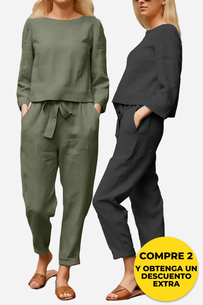 100% Conjunto de 2 Piezas Monocromo de Algodón y Lino