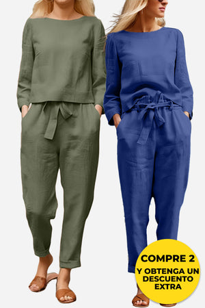 100% Conjunto de 2 Piezas Monocromo de Algodón y Lino