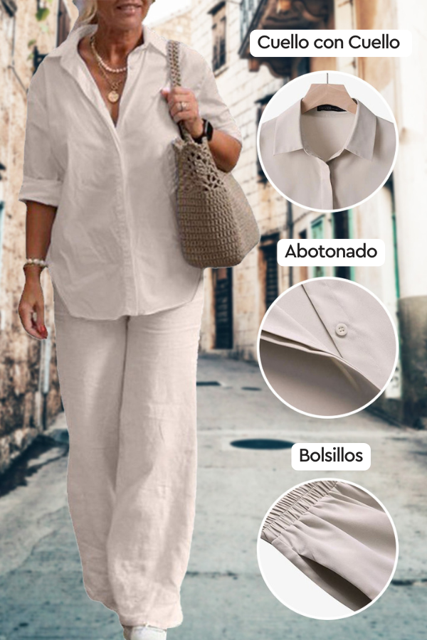 Conjunto de dos Piezas Relajado de Camisa y Pantalón