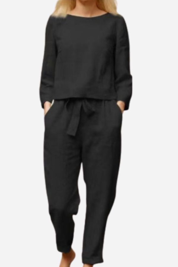 100% Conjunto de 2 Piezas Monocromo de Algodón y Lino