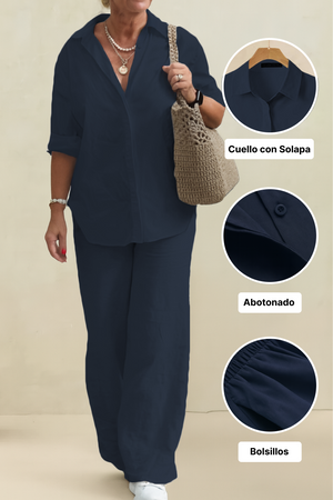 Conjunto de camisa oversize 100% algodón y pantalón de pata ancha