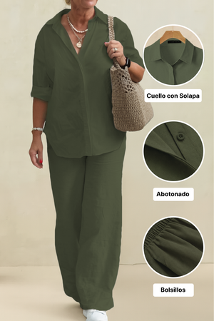 Conjunto de camisa oversize 100% algodón y pantalón de pata ancha