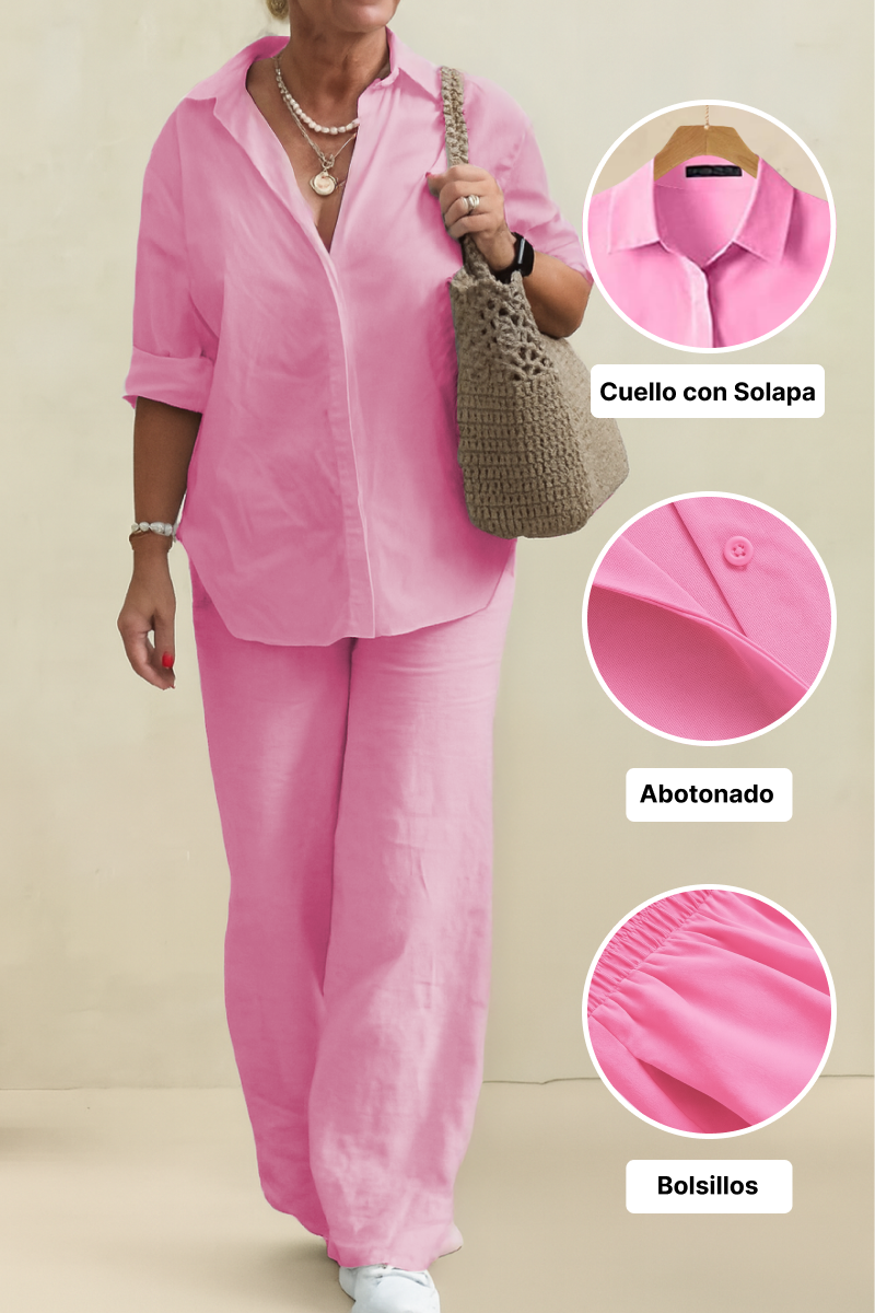 Conjunto de camisa oversize 100% algodón y pantalón de pata ancha