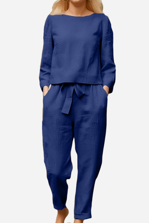 100% Conjunto de 2 Piezas Monocromo de Algodón y Lino