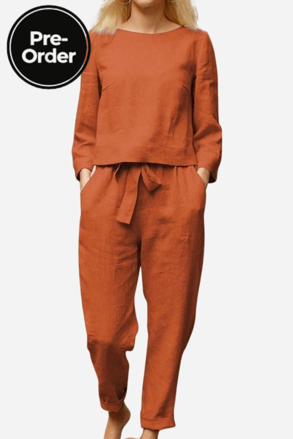 100% Conjunto de 2 Piezas Monocromo de Algodón y Lino