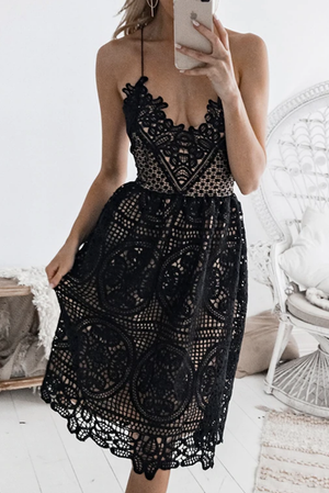 Vestido de Encaje Midi Espalda Descubierta