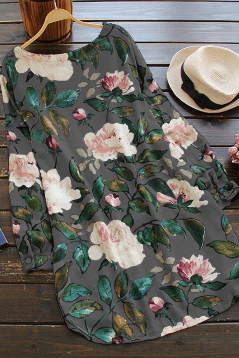 Vestido recto de lino con estampado floral