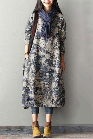 Vestido con Estampado de Porcelana Japones Azul
